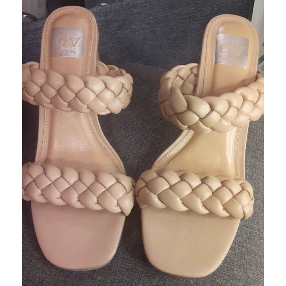 Size 6.5 Womens Dolce Vita Paily Braided Sandal Nude Croc Block Heel Square Toe